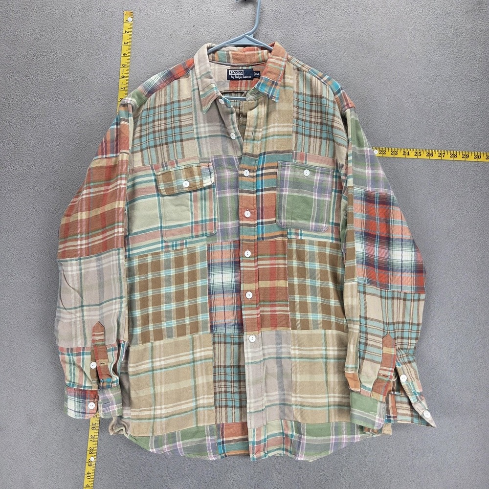 Polo Ralph Lauren Shirt Mens XL Multicolor Color Block Flannel Plaid Long Sleeve